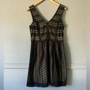 Ann Taylor Loft | lace overlay | black | nude | tank | a line | size 4